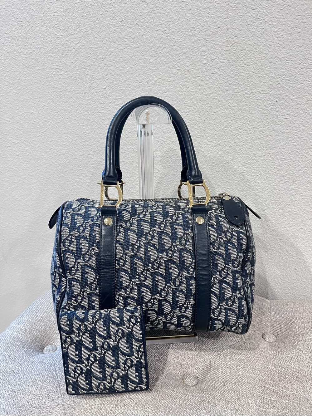 CHRISTIAN DIOR VINTAGE NAVY BLUE TROTTER CANVAS & MATCHING WALLET